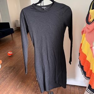 river Island long sleeve black ribbed knit dress